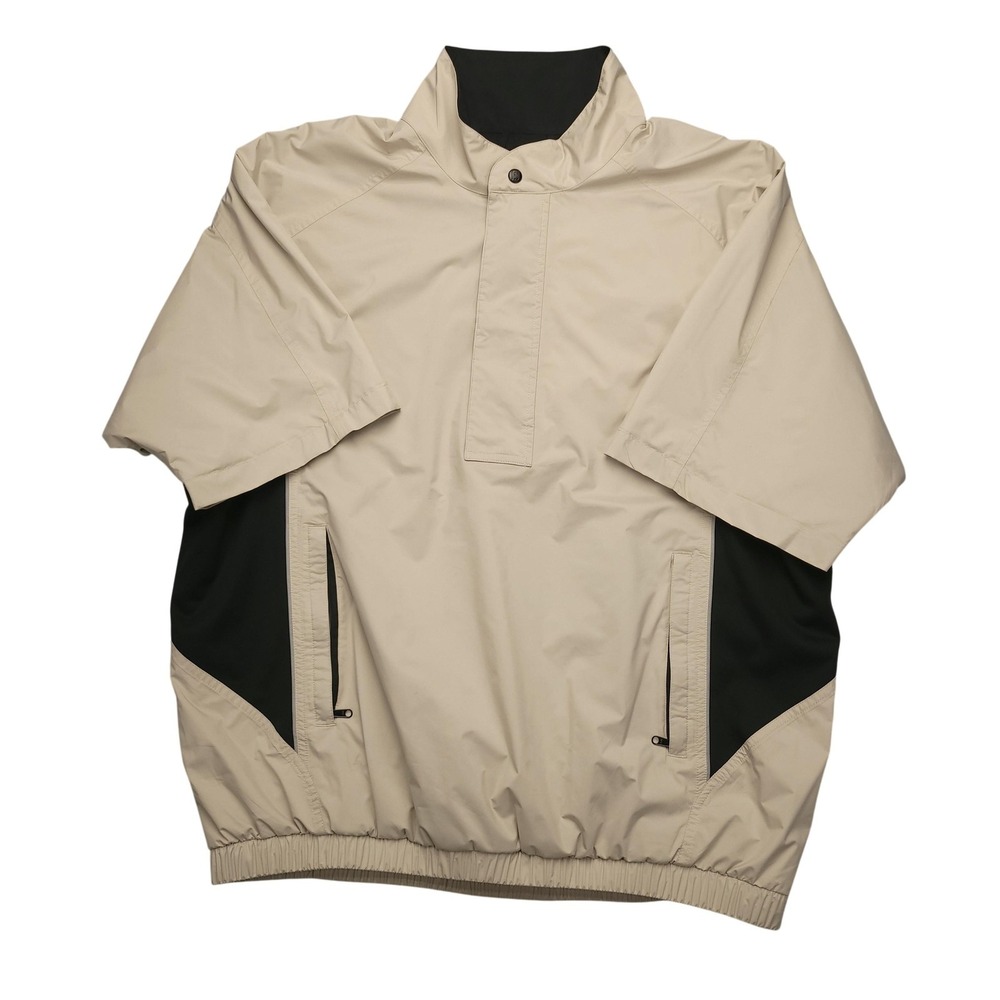 FootJoy DryJoys Windbreaker Pullover Mens Large Beige Short‎ Sleeve Golf Jacket